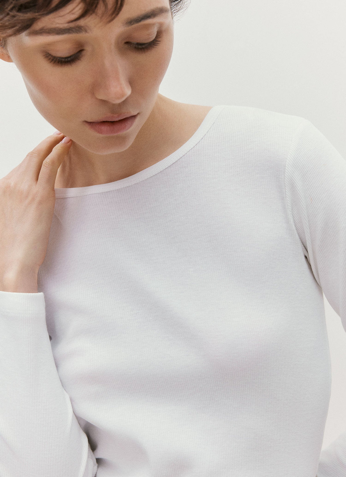 Women's Ribbed Long Sleeve T-shirt in White