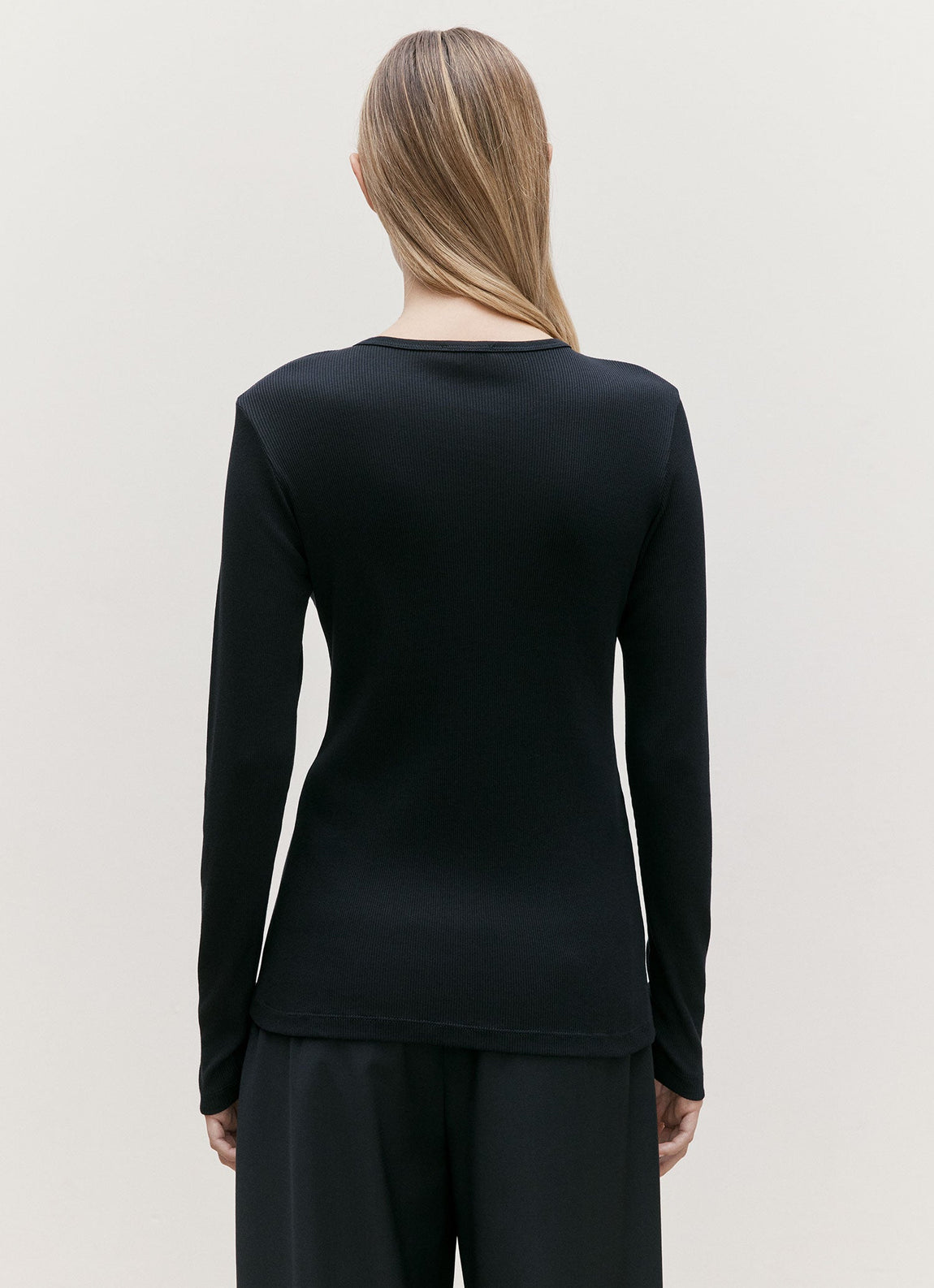 Women's Ribbed Henley in Black