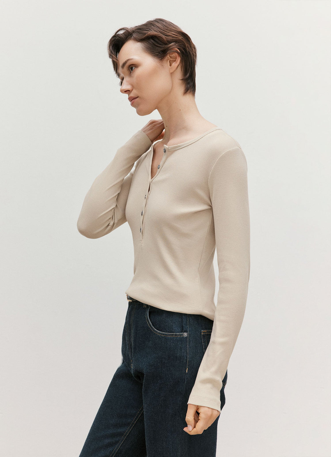 Women's Ribbed Henley in Hazelwood