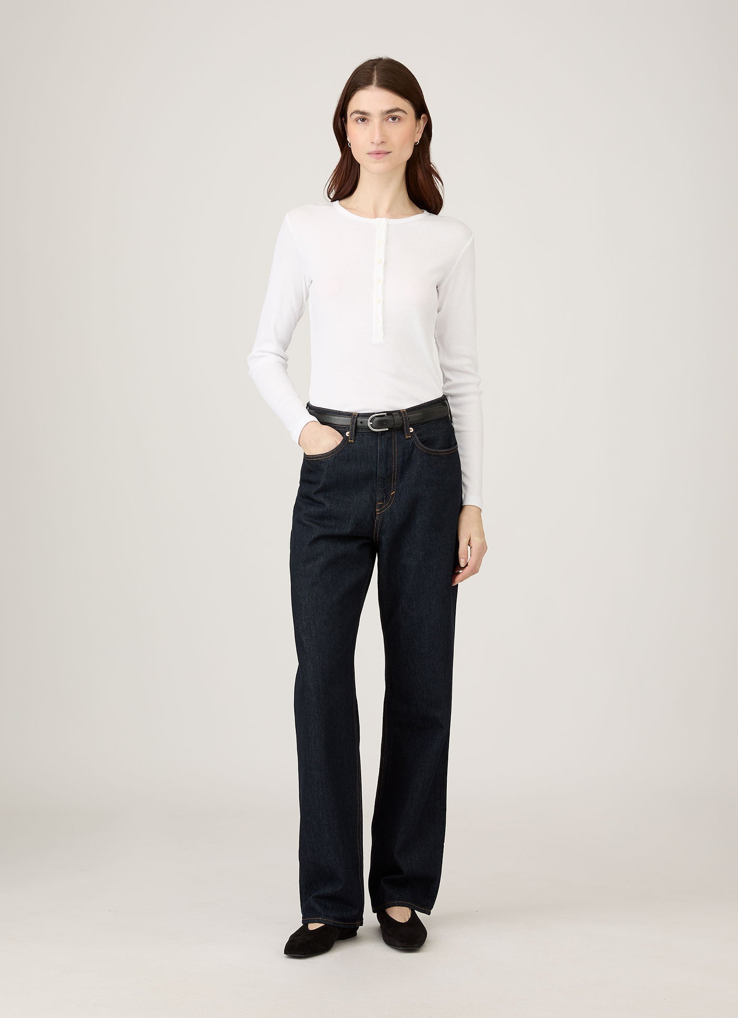 Women's Ribbed Henley in White