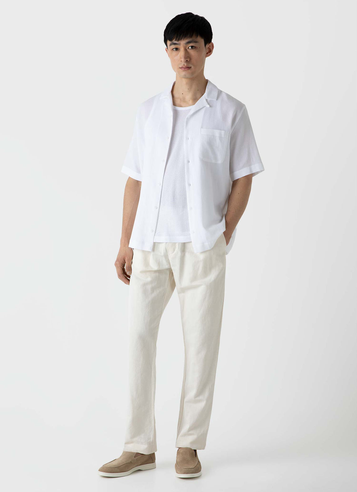 Men's Waffle Camp Collar Shirt in White