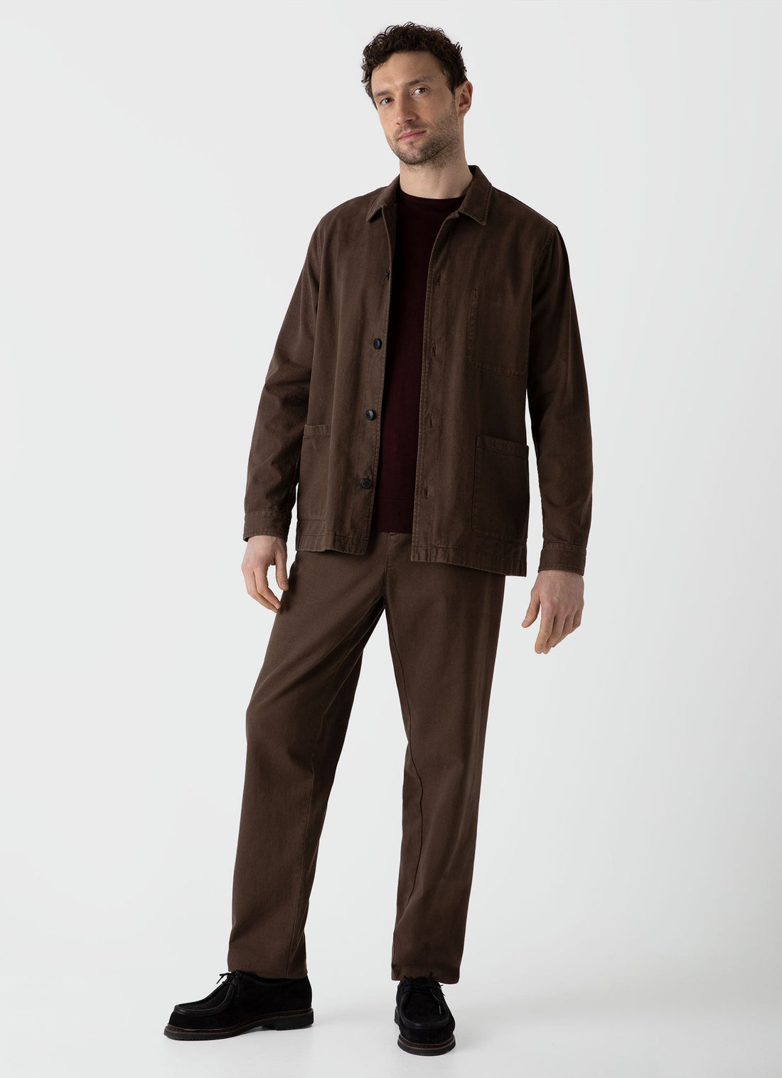 Men's Brushed Cotton Chore Trouser in Mid Brown