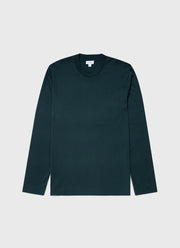 Men's Brushed Cotton Long Sleeve T-shirt in Peacock