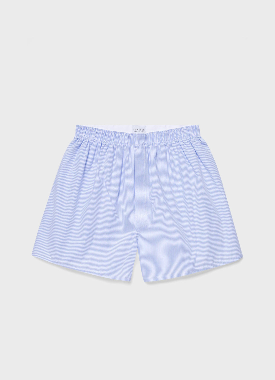 Men's Classic Boxer Shorts in White/Light Blue Pinstripe