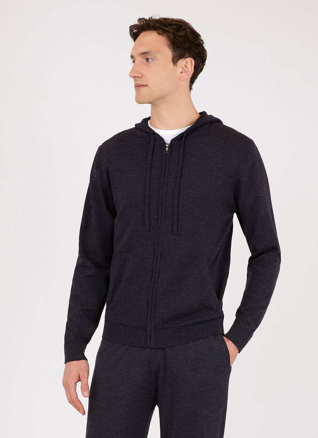 Men's Merino Zip Hoody in Charcoal Melange