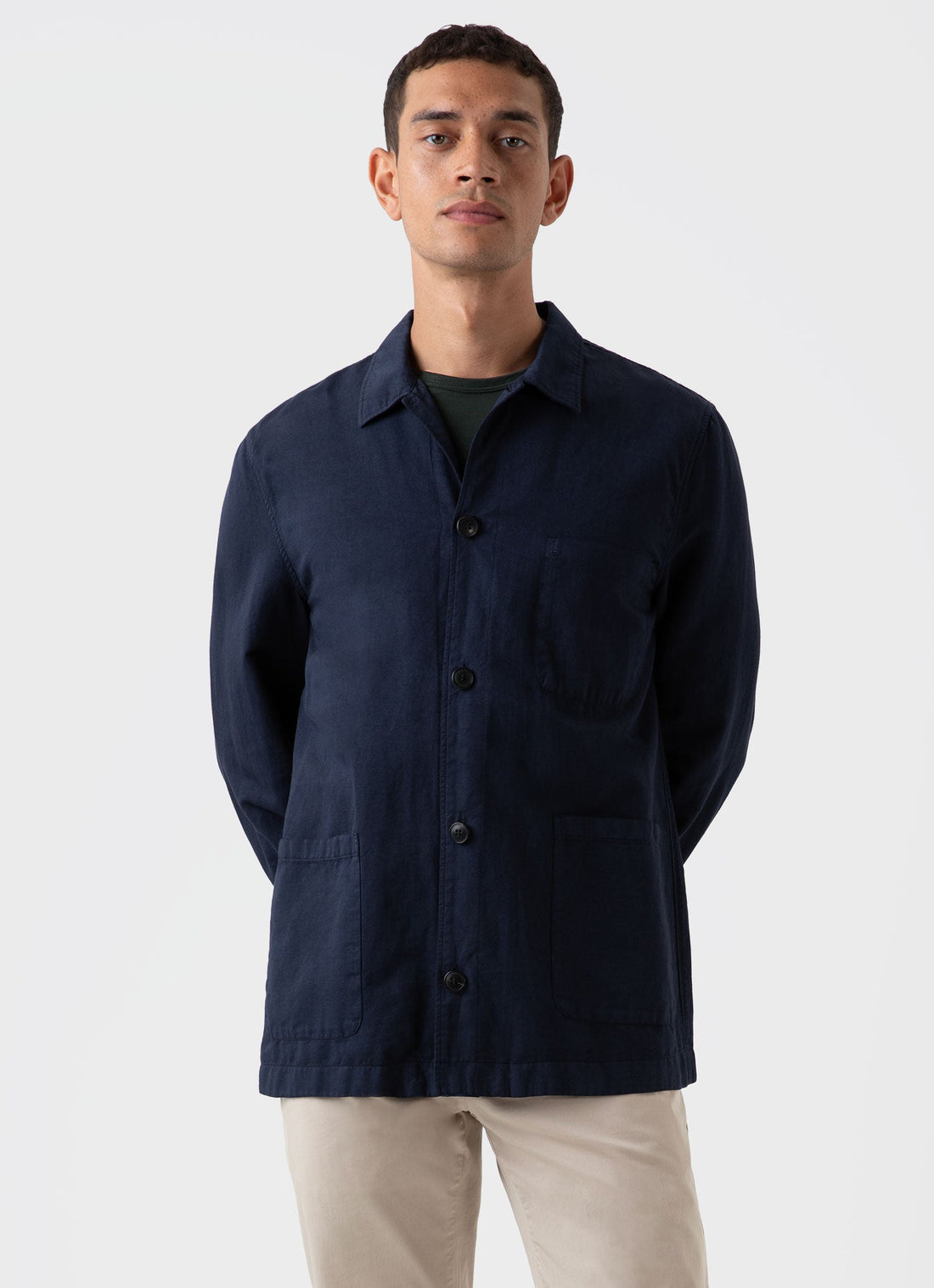 Men's Cotton Linen Twin Pocket Jacket in Navy