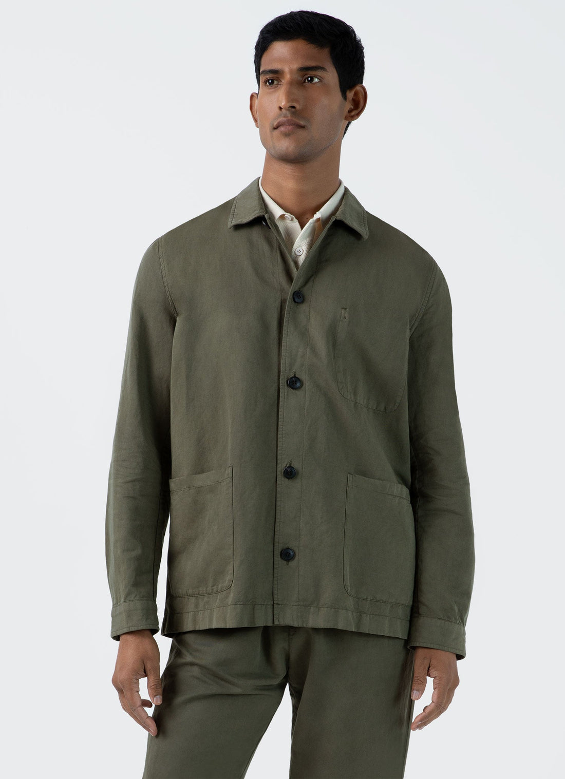 Men's Cotton Linen Twin Pocket Jacket in Khaki