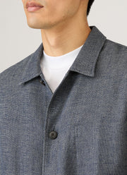 Men's Cotton Linen Twill Twin Pocket Jacket in Denim Blue