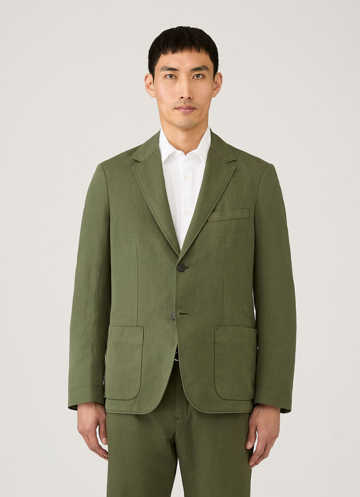 Men's Cotton Linen Blazer in Deep Olive