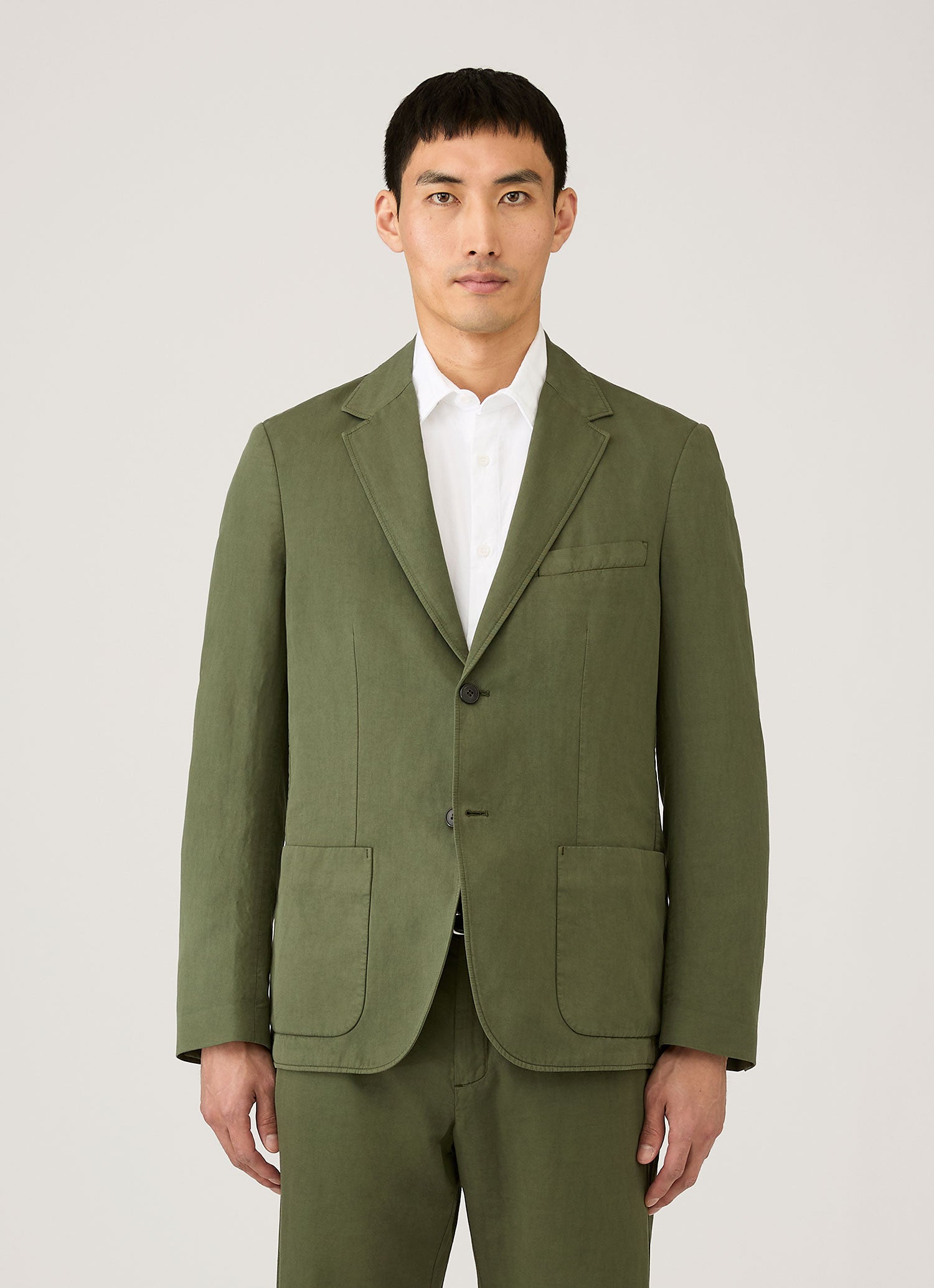 Men's Cotton Linen Blazer in Deep Olive