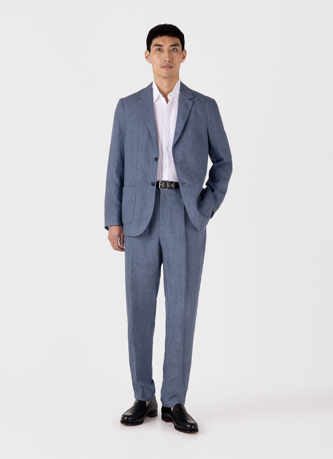 Men's Linen Blazer in Soft Denim Melange