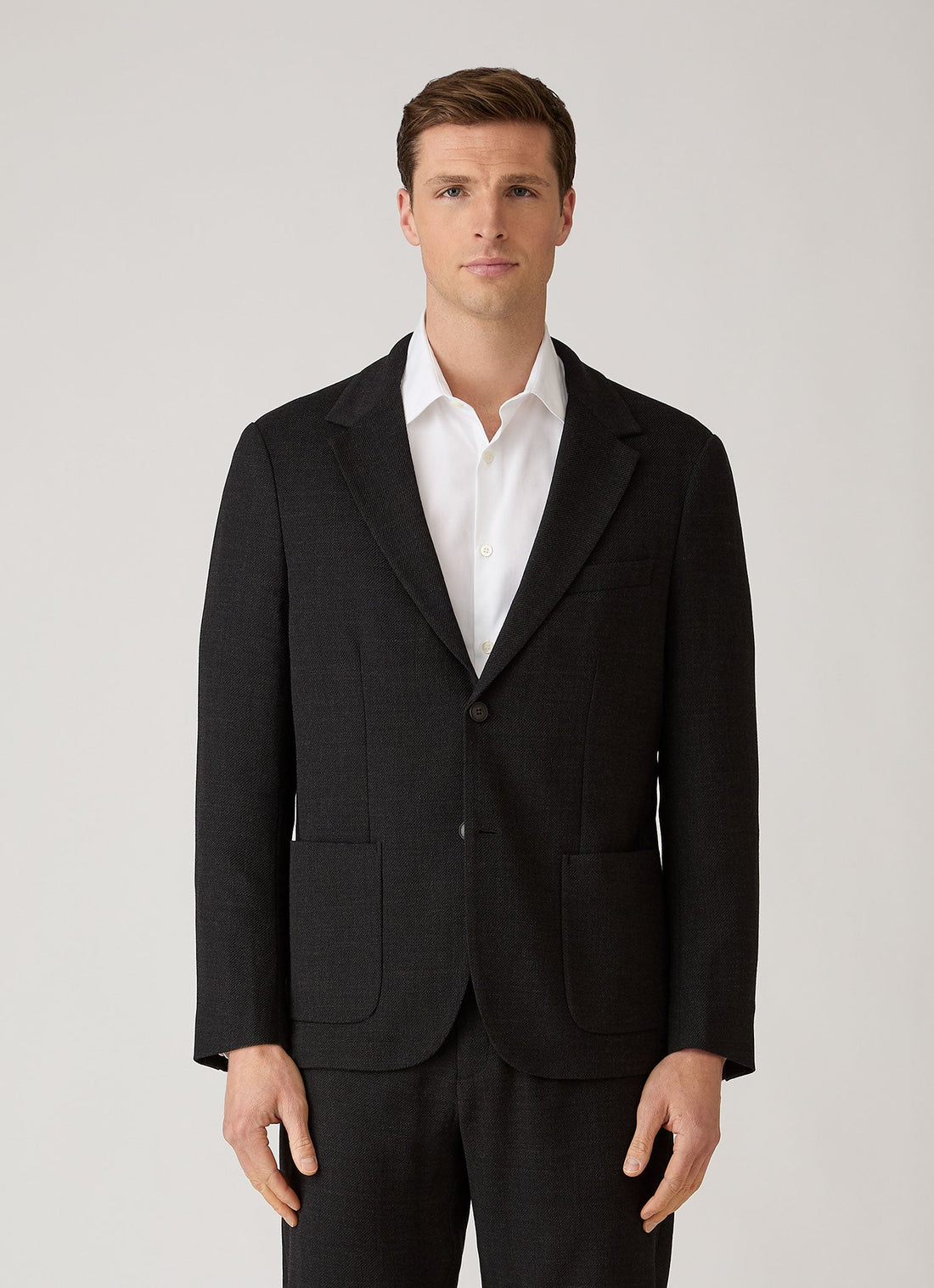 Men's Textured Wool Blazer in Dark Charcoal Melange