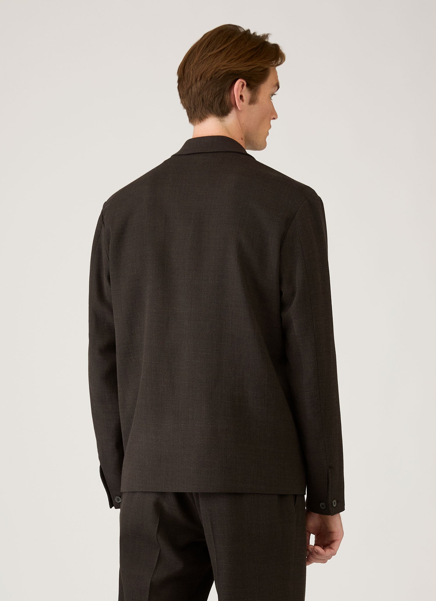 Men's Light Textured Wool Harrington Jacket in Truffle