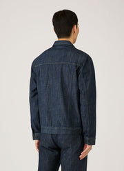 Men's Japanese Denim Trucker Jacket in Rinse Wash Denim