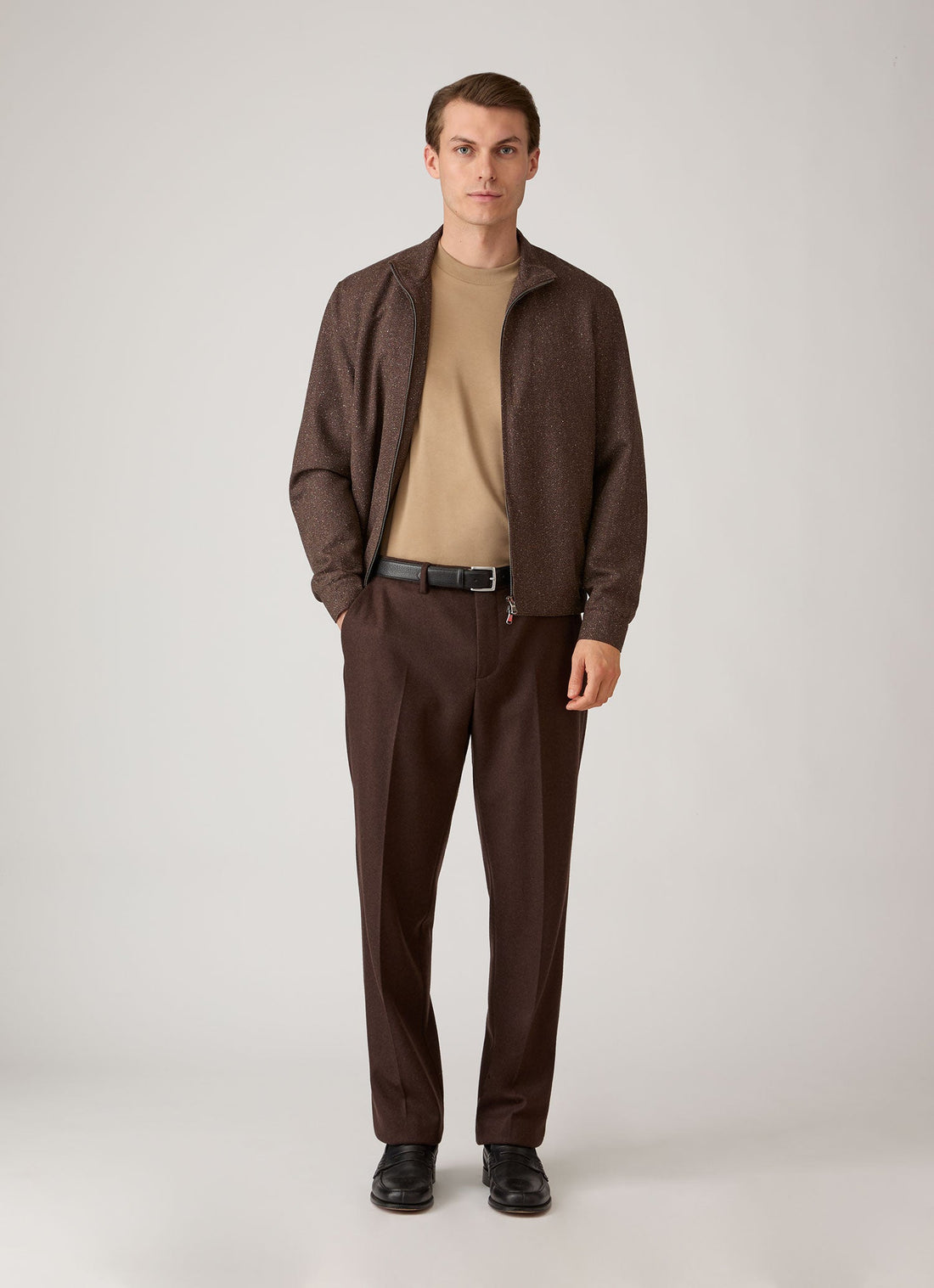 Men's Donegal Tweed Zip Jacket in Dark Brown Melange