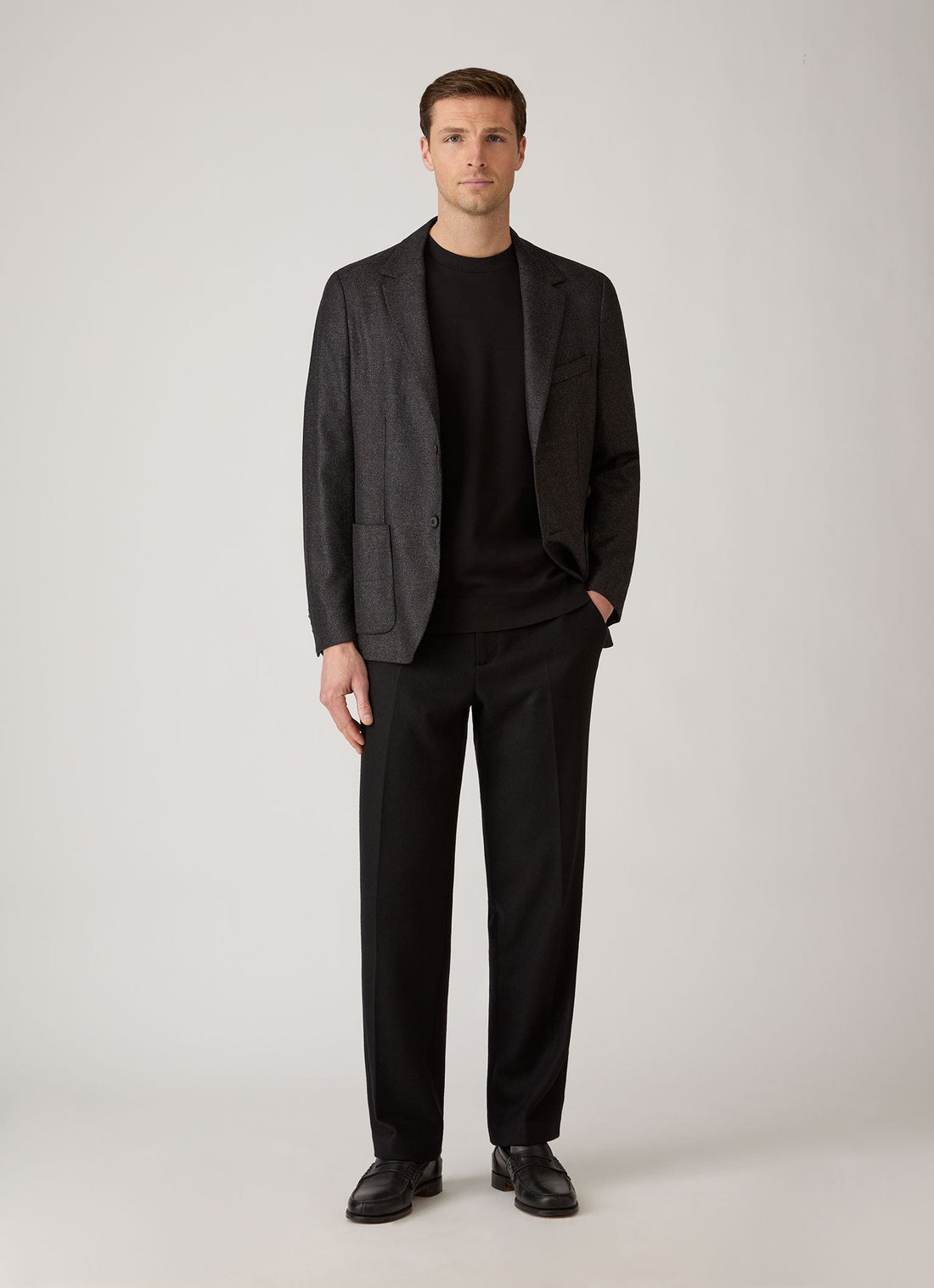Men's Wool Silk Tweed Blazer in Anthracite