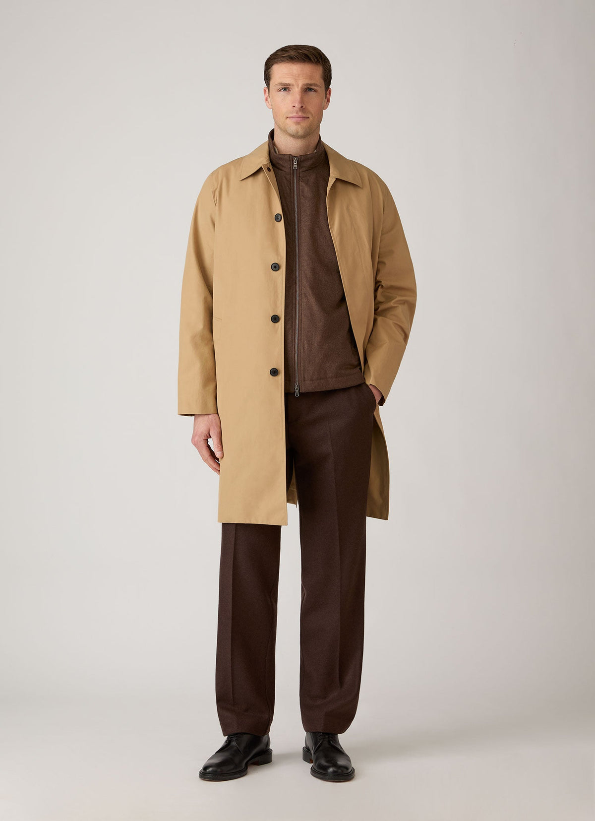 Men's Wool Cashmere Flannel Gilet in Light Brown Melange