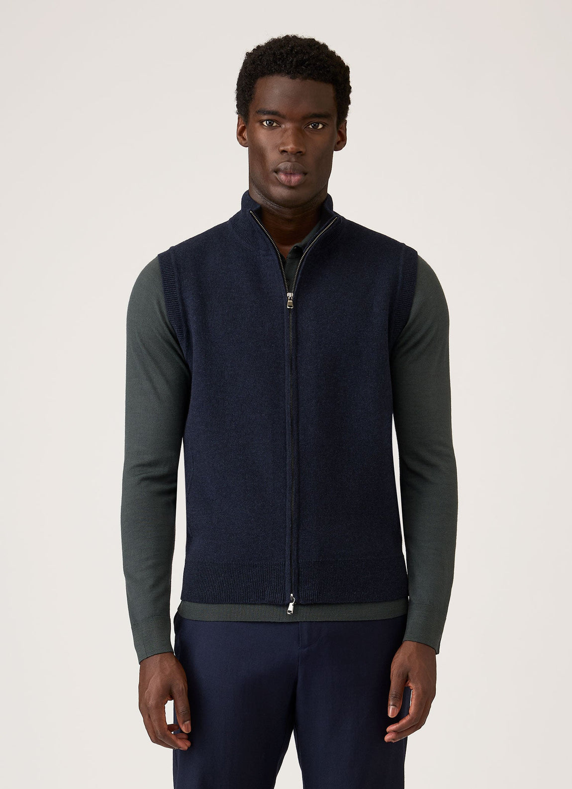 Men's Merino Cotton Double Faced Gilet in Navy