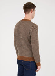 Men's Merino Fisherman Knit Jumper in Camel/Ecru/Black