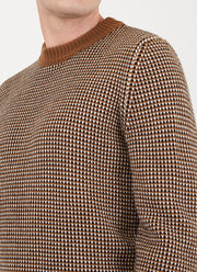 Men's Merino Fisherman Knit Jumper in Camel/Ecru/Black