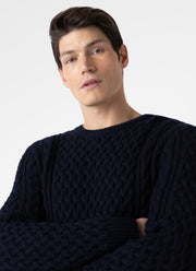 Men's Merino Cable Jumper in Navy