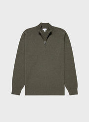 Men's Cashmere Zip Neck Jumper in Dark Moss