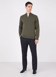 Men's Cashmere Zip Neck Jumper in Dark Moss