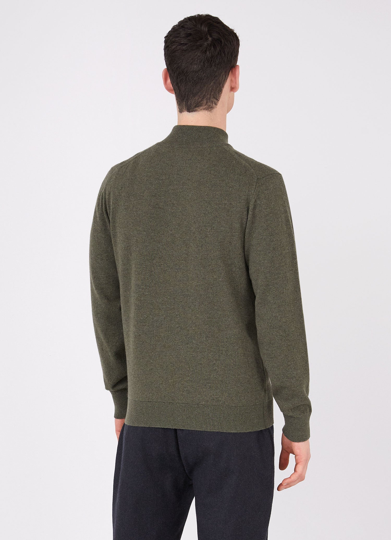 Men's Cashmere Zip Neck Jumper in Dark Moss