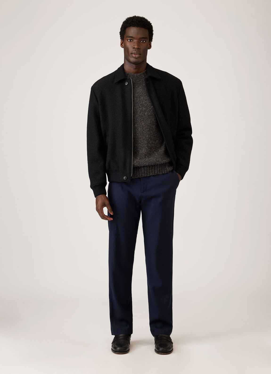 Men's Shetland Crew Neck Jumper in Charcoal