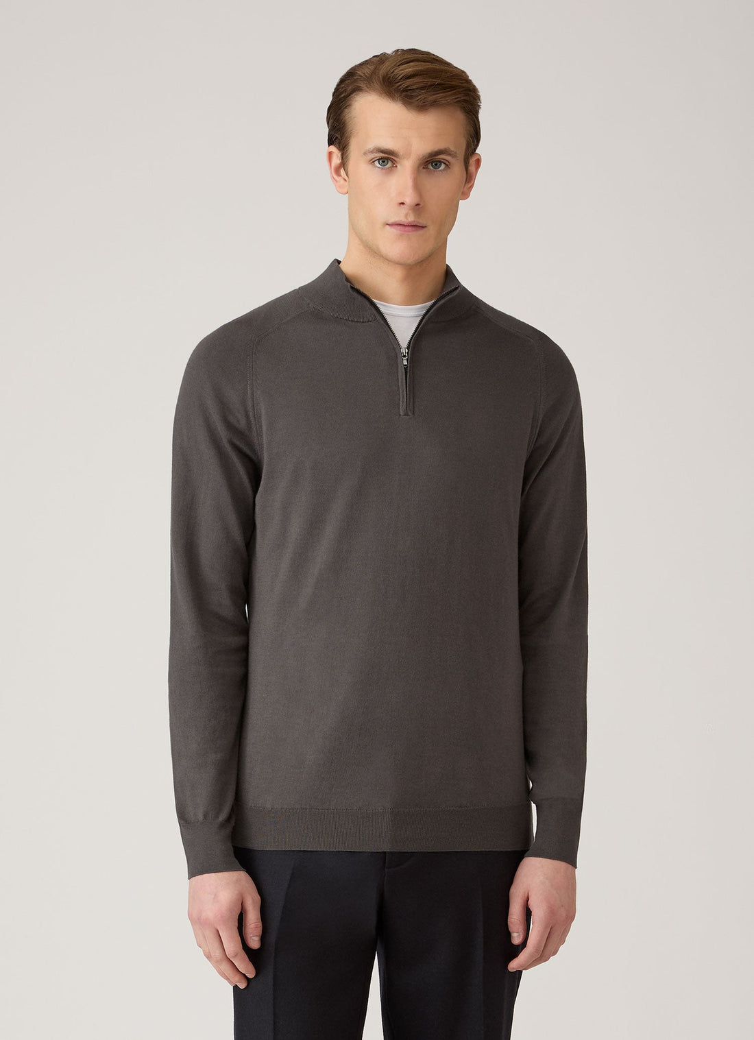 Men's Sea Island Cashmere Half Zip in Anthracite