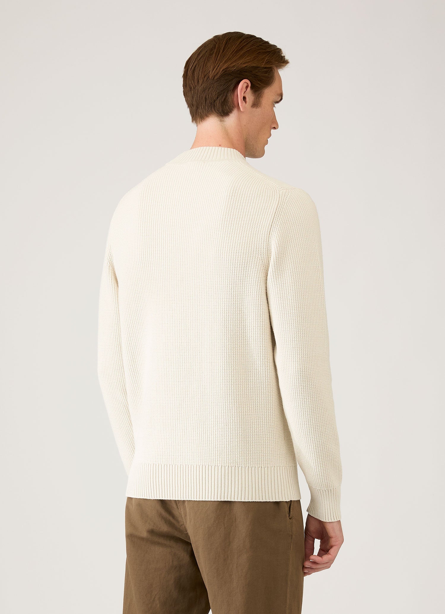Men's Cotton Crew Neck Jumper in Ecru
