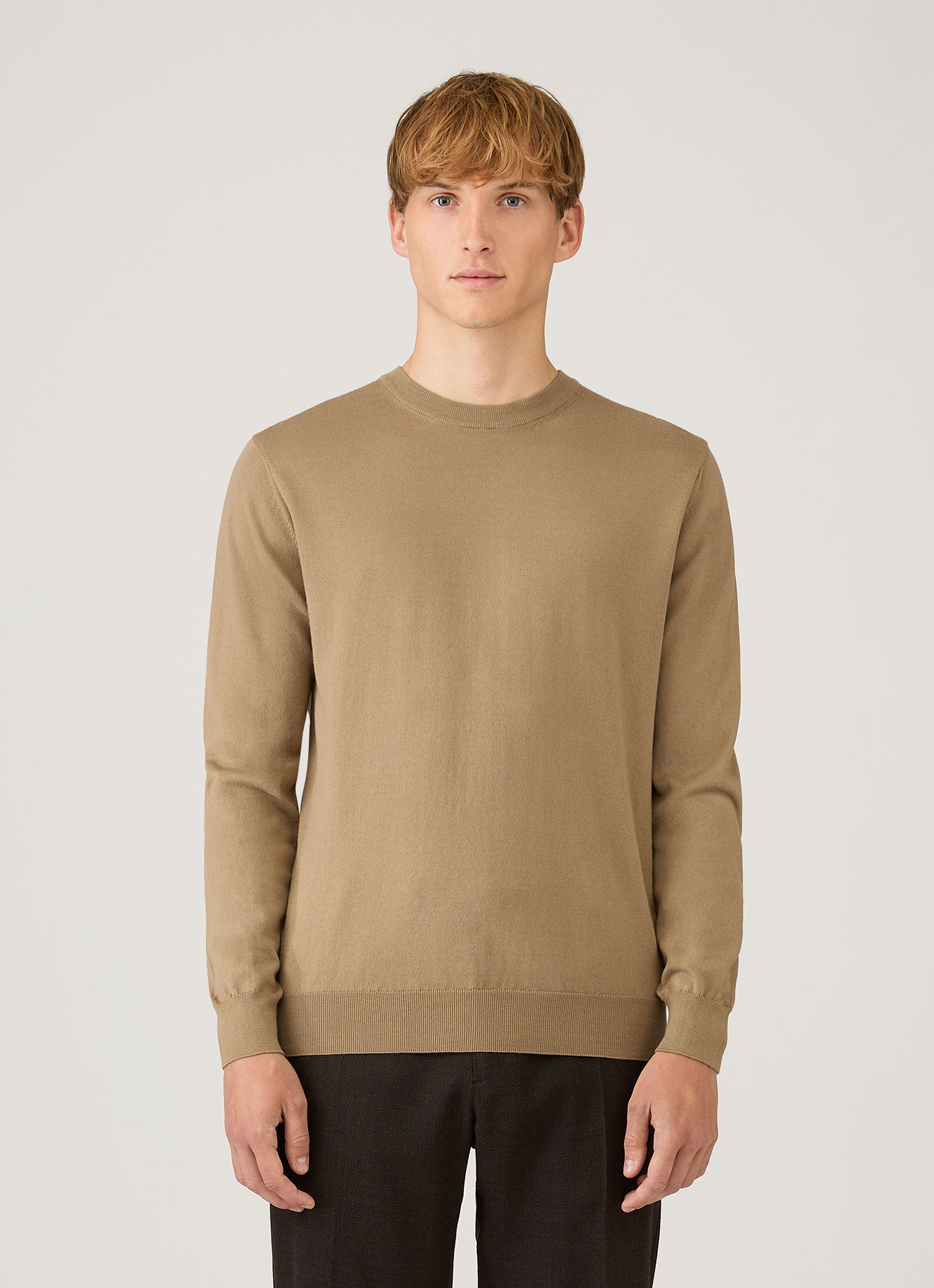 Men's Lightweight Cotton Jumper in Dark Stone