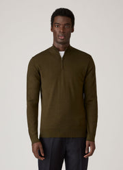 Men's Extra-Fine Merino Half Zip Jumper in Loden Green