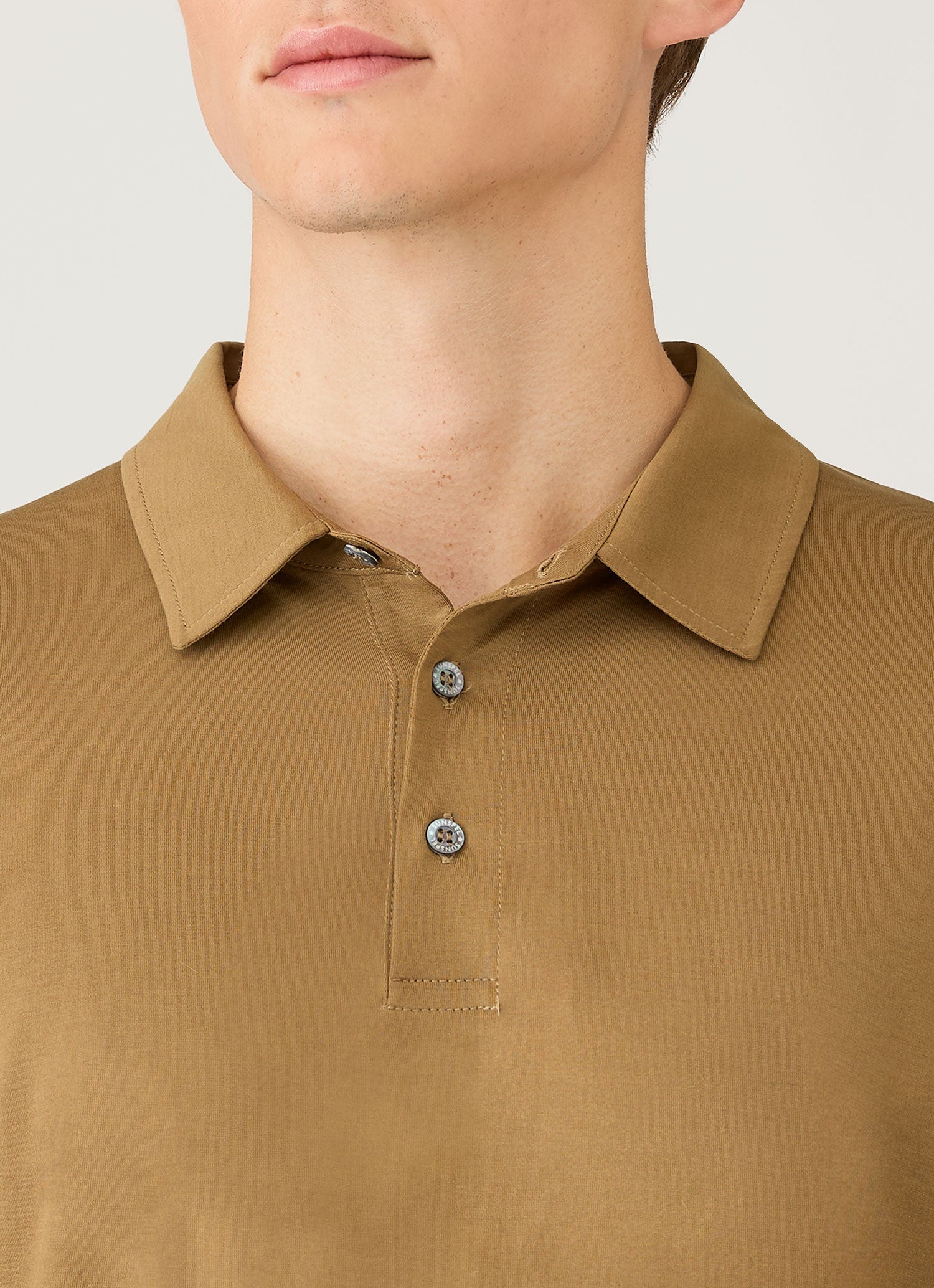 Men's Long Sleeve Classic Jersey Polo Shirt in Walnut