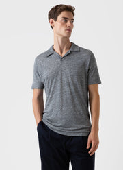 Men's Linen Polo Shirt in Mid Grey Melange