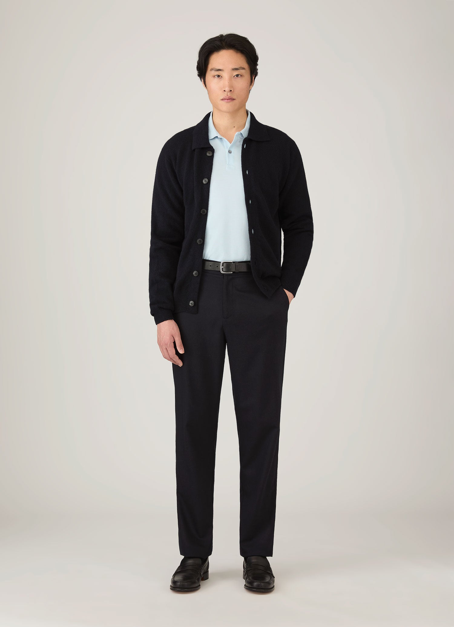 Men's Long Sleeve Piqué Polo Shirt in Frost Blue