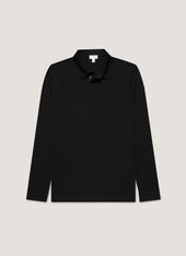 Men's Long Sleeve Ultra-Fine Merino Polo Shirt in Black