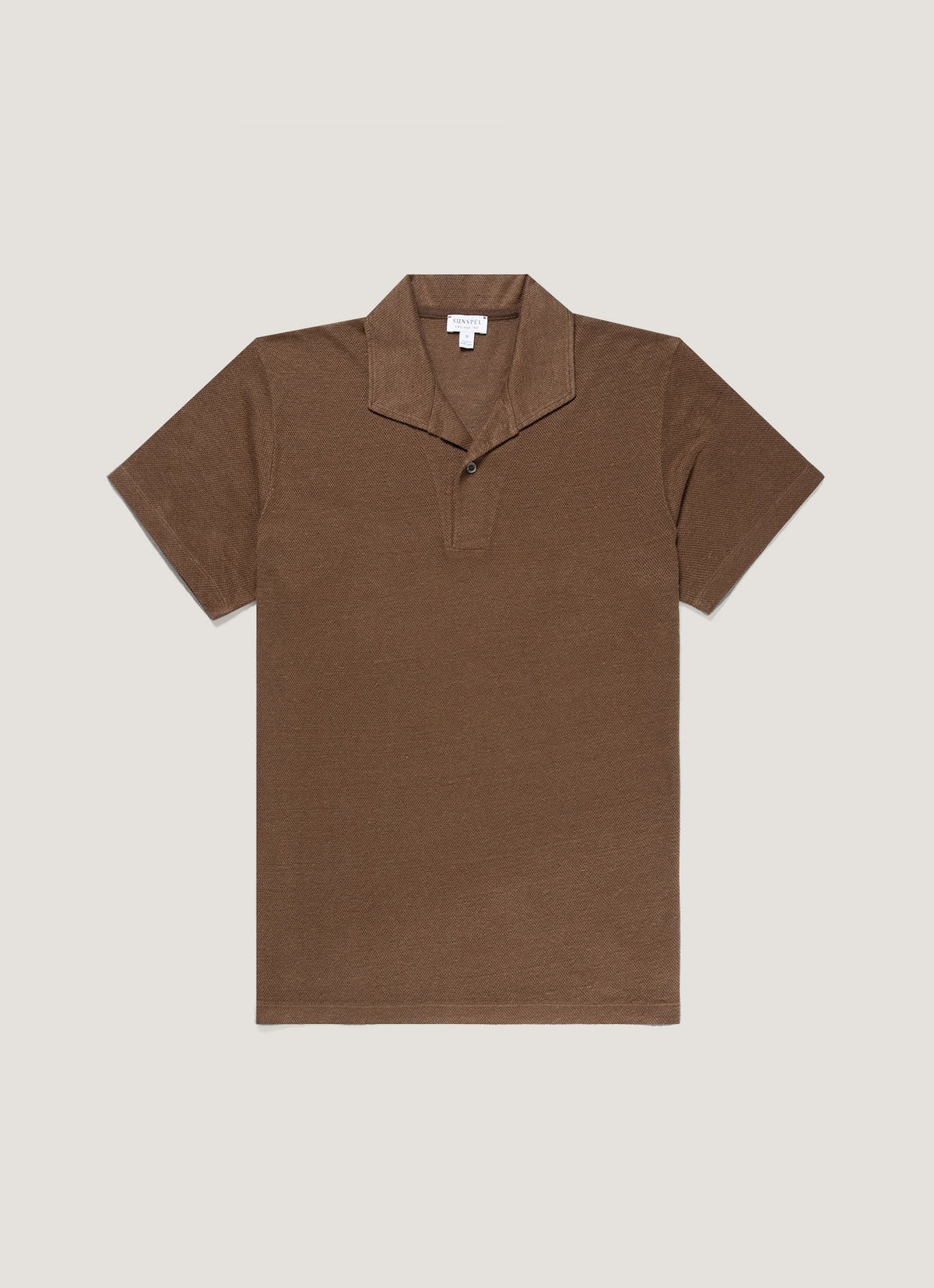 Men's Linen Piqué Polo Shirt in Dark Walnut