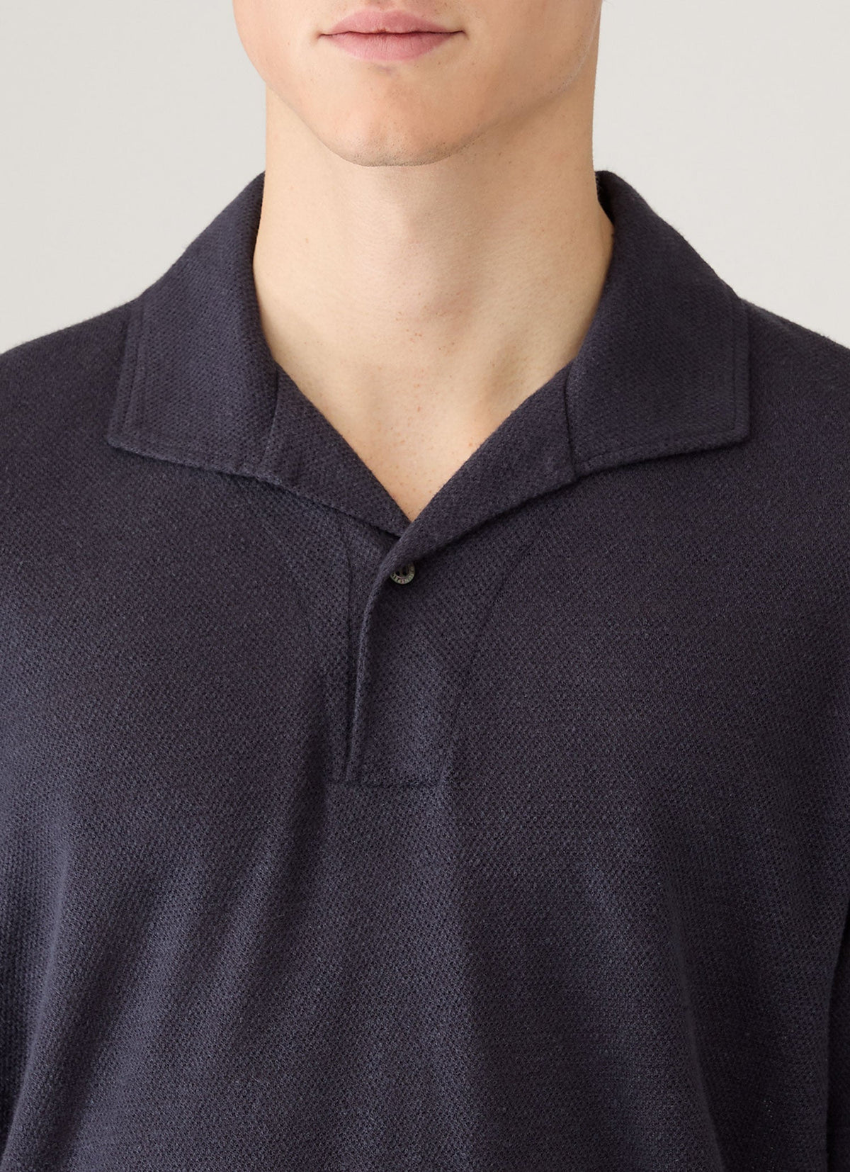 Men's Linen Piqué Polo Shirt in Navy