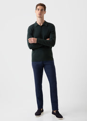 Men's Sea Island Cotton Long Sleeve Polo Shirt in Seaweed