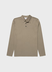 Men's Long Sleeve Sea Island Cotton Polo Shirt in Dark Stone