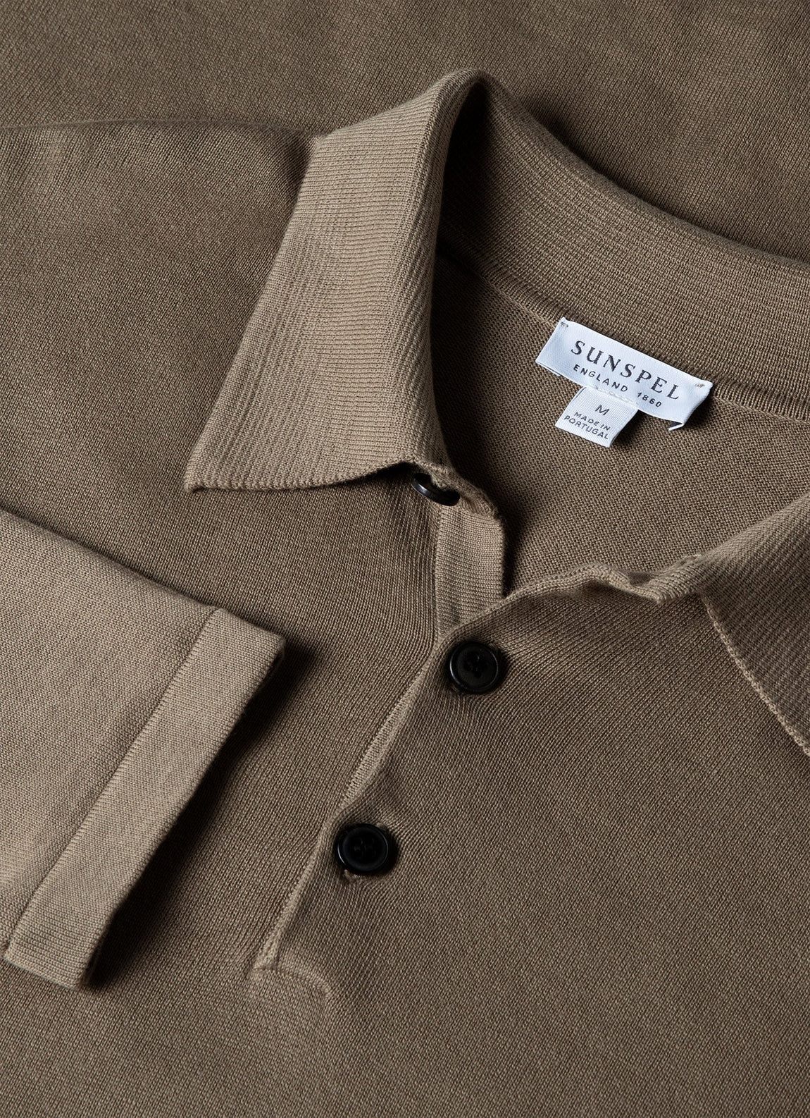 Men's Long Sleeve Sea Island Cotton Knit Polo Shirt in Dark Stone