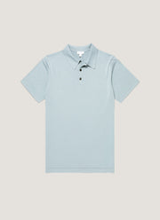 Men's Sea Island Cotton Knit Polo Shirt in Stone Blue