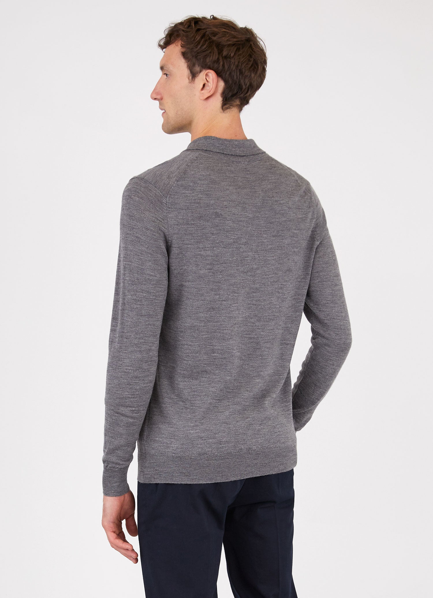 pull polo homme manche longue en laine mérinos Gris - Curling Paris