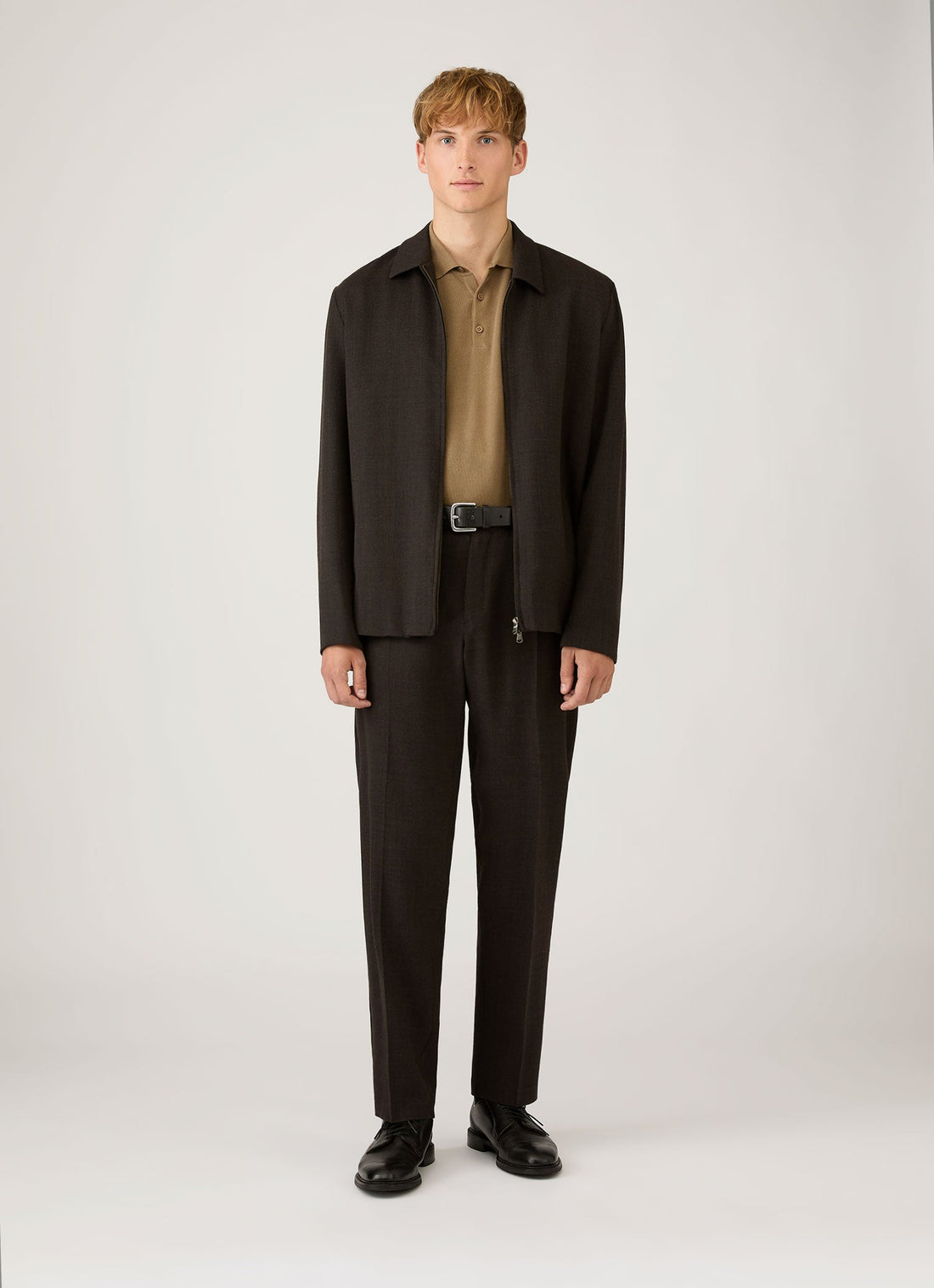 Men's Knit Polo Shirt in Dark Stone