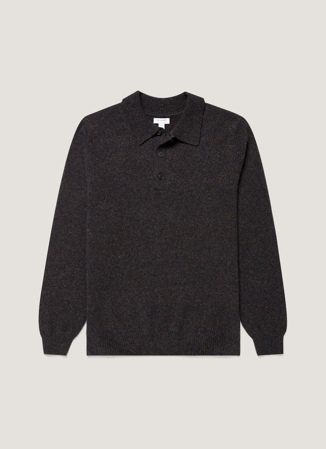 Men's Lambswool Knitted Polo Shirt in Midnight Navy Twist