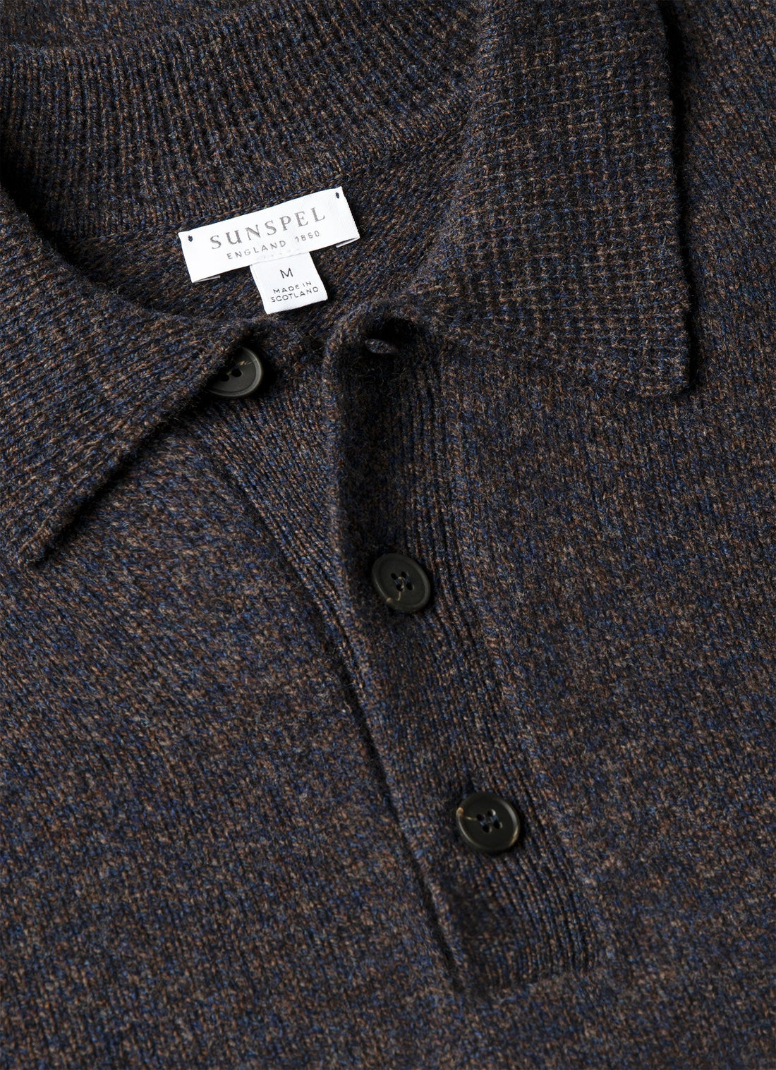 Men's Lambswool Knitted Polo Shirt in Midnight Navy Twist