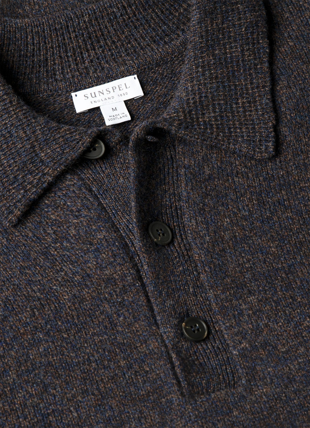 Men's Lambswool Knitted Polo Shirt in Midnight Navy Twist