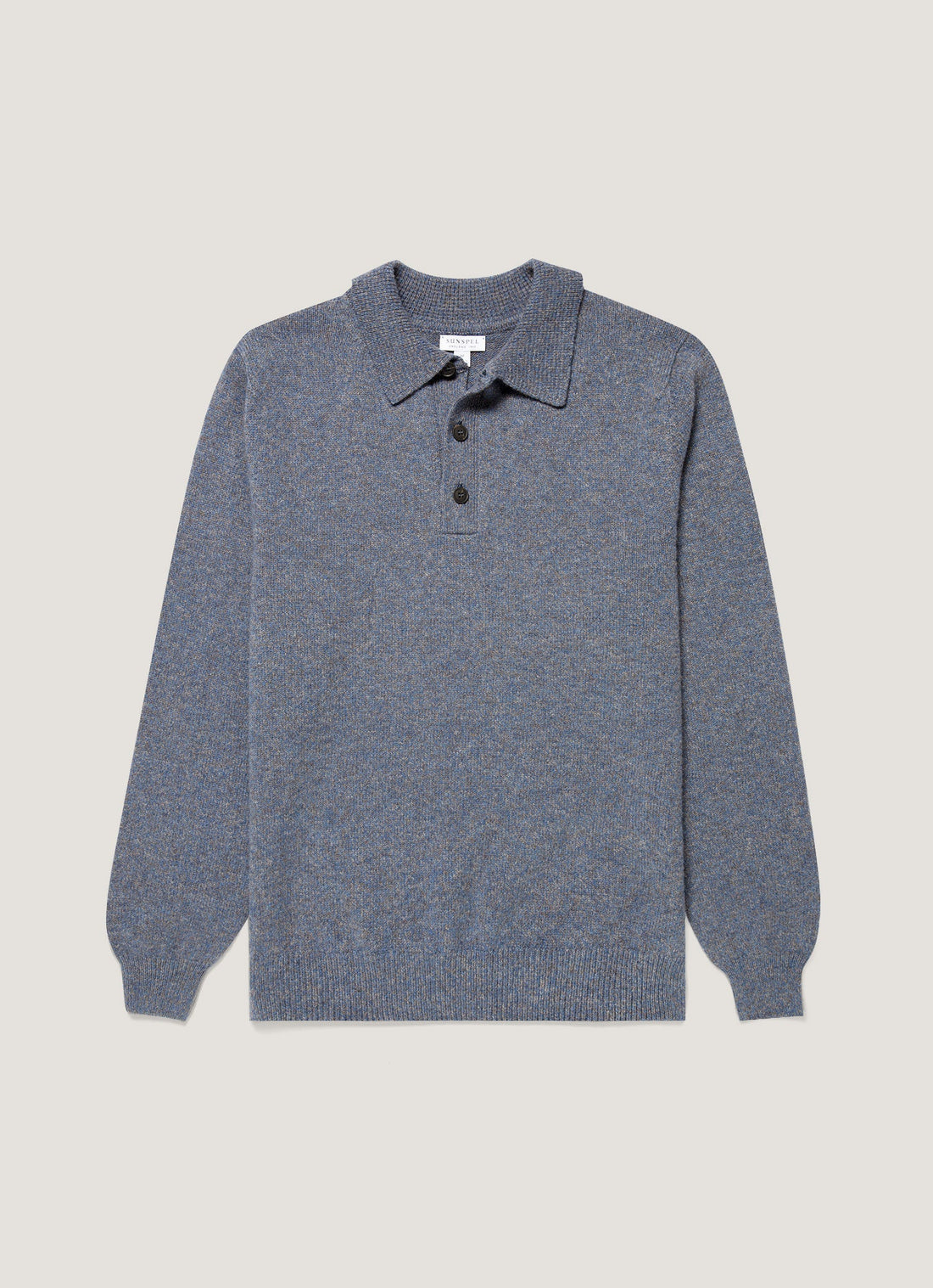 Men's Lambswool Knitted Polo Shirt in Denim Twist