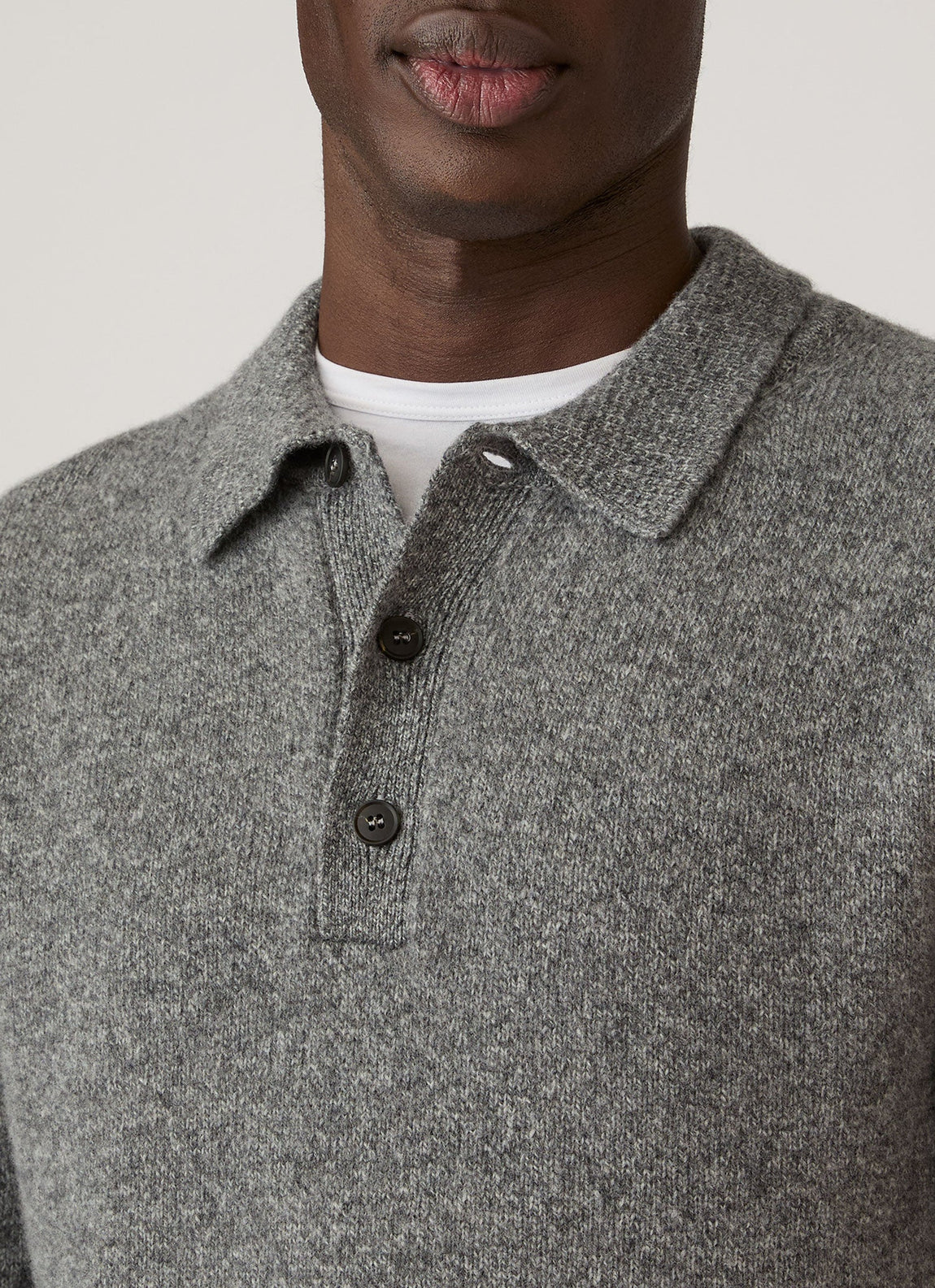 Men's Lambswool Polo Shirt in Mid Grey Melange